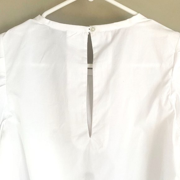 NWT Joie Rene Puff Shoulder 3/4 Sleeve Cotton Poplin Top in White - Picture 3 of 6